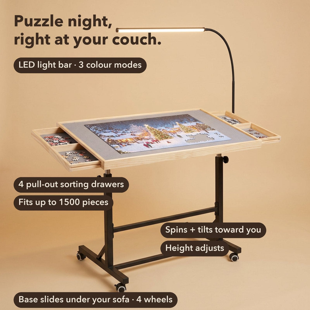 Couchside Rolling Puzzle Table